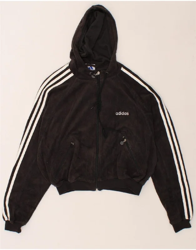 ADIDAS Womens Oversized Crop Zip Hoodie Sweater UK 10 Small Black Cotton Satin Fabric Silk Fabric Chiffon Fabric