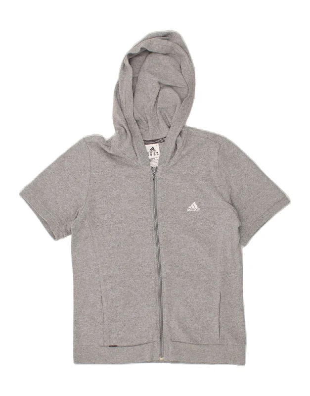 ADIDAS Womens Short Sleeve Zip Hoodie Sweater UK 12 Medium Grey Cotton Tailored Straight A-Line ADIDAS Womens Short Sleeve Zip Hoodie Sweater UK 12 Medium Grey Cotton Tailored Straight A-Line