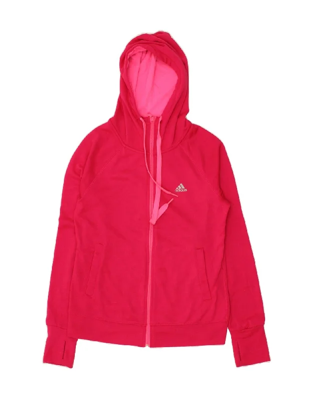 ADIDAS Womens Zip Hoodie Sweater UK 10 Small Pink Polyester