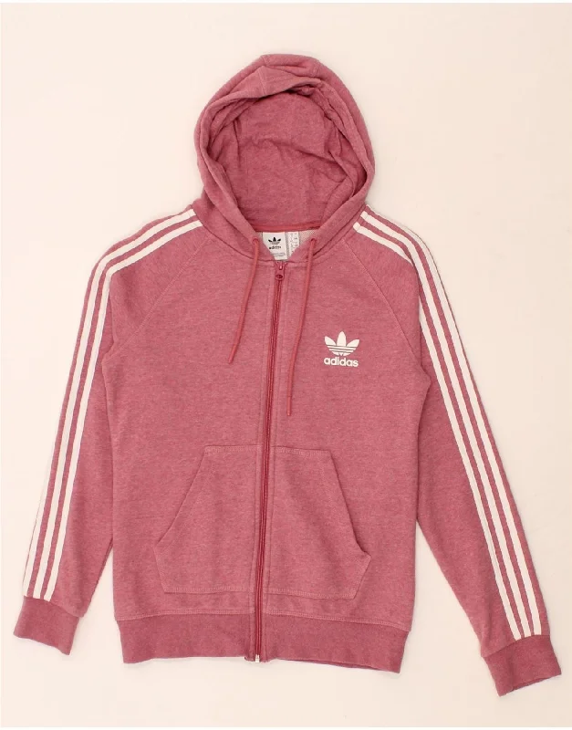 ADIDAS Womens Zip Hoodie Sweater UK 12 Medium Pink Cotton