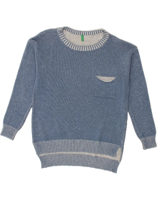 BENETTON Womens Boat Neck Jumper Sweater UK 14 Large Blue Cotton Collared Crew Neck Turtle Neck BENETTON Womens Boat Neck Jumper Sweater UK 14 Large Blue Cotton Collared Crew Neck Turtle Neck