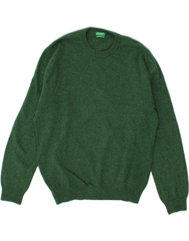 BENETTON Womens Crew Neck Jumper Sweater UK 16 Large Green Wool Oversized Loose Flowy