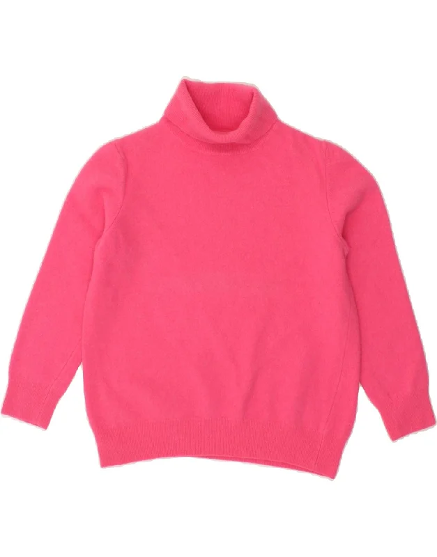 BENETTON Womens Crop Roll Neck Jumper Sweater UK 14 Large Pink Wool Sweater Knitwear Pullover