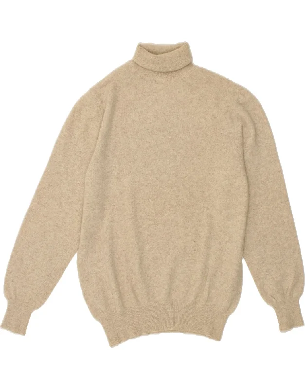 BENETTON Womens Roll Neck Jumper Sweater IT 52 2XL Beige Wool Chenille Fabric Brocade Fabric Lace Fabric