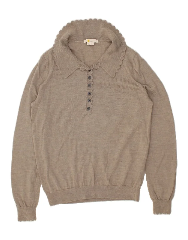 BODEN Womens Polo Neck Jumper Sweater UK 16 Large Grey Cotton Front Pockets Side Pockets Patch Pockets