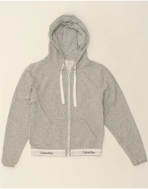 CALVIN KLEIN Womens Graphic Zip Hoodie Sweater UK 10 Small Grey Cotton Mesh Fabric Canvas Fabric Denim Fabric CALVIN KLEIN Womens Graphic Zip Hoodie Sweater UK 10 Small Grey Cotton Mesh Fabric Canvas Fabric Denim Fabric