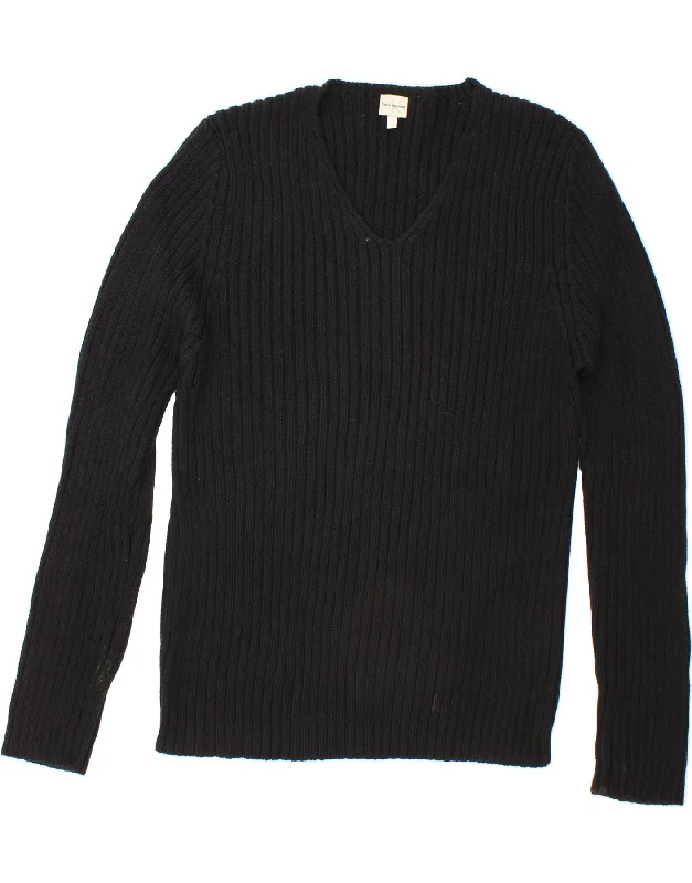 CALVIN KLEIN Womens V-Neck Jumper Sweater UK 18 XL Black Cotton Elasticated Padded Insulated