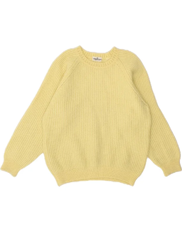 CERRUTI 1881 Womens Boat Neck Jumper Sweater UK 14 Medium Yellow Handmade Hand-knitted Hand-woven