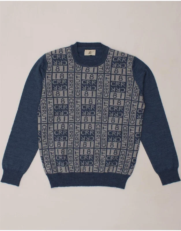 CERRUTI Womens Graphic Crew Neck Jumper Sweater UK 14 Medium Navy Blue Oversized Loose Flowy CERRUTI Womens Graphic Crew Neck Jumper Sweater UK 14 Medium Navy Blue Oversized Loose Flowy