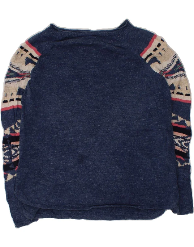 CHAPS Womens Boat Neck Jumper Sweater UK 14 Medium Navy Blue Fair Isle