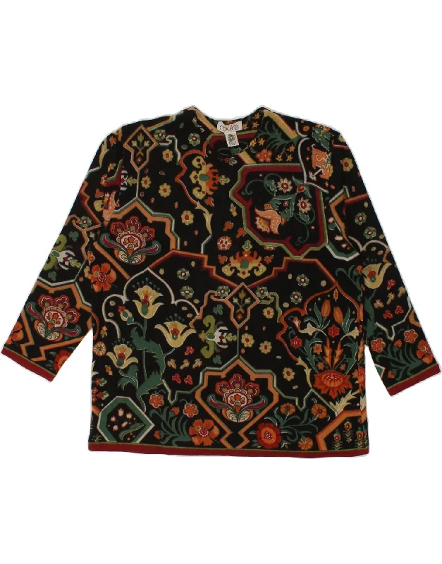 CODICE Womens Crew Neck Jumper Sweater UK 14 Medium Black Floral Seamless Knitted Crochet