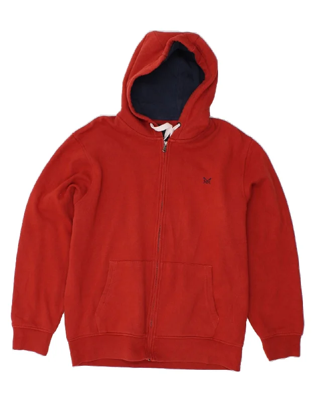 CREW CLOTHING Mens Zip Hoodie Sweater Large Red Cotton Handmade Hand-knitted Hand-woven
