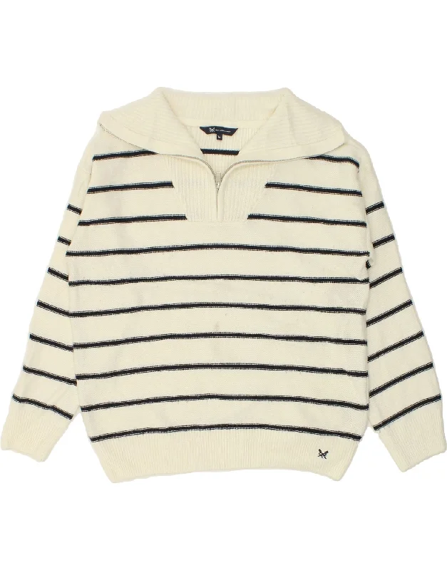 CREW CLOTHING Womens Zip Neck Jumper Sweater UK 16 Large White Striped Stretchy Elastic Breathable CREW CLOTHING Womens Zip Neck Jumper Sweater UK 16 Large White Striped Stretchy Elastic Breathable
