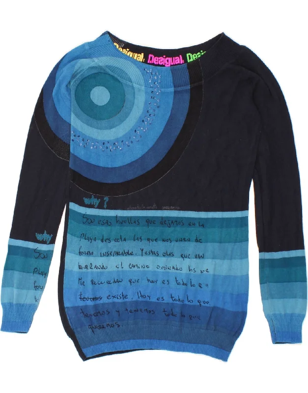 DESIGUAL Womens Boat Neck Jumper Sweater UK 12 Medium Navy Blue Slim Fit Regular Fit Oversized DESIGUAL Womens Boat Neck Jumper Sweater UK 12 Medium Navy Blue Slim Fit Regular Fit Oversized