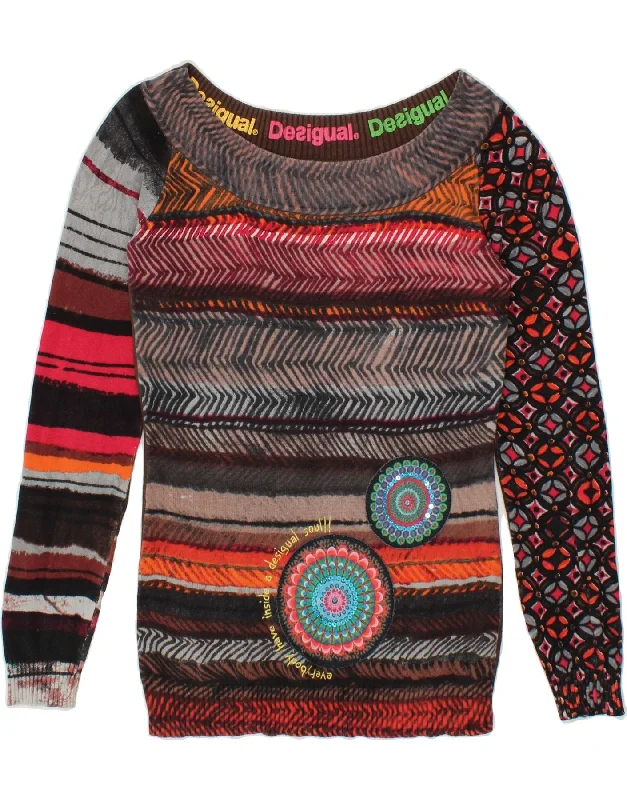 DESIGUAL Womens Boat Neck Jumper Sweater UK 14 Medium Multicoloured