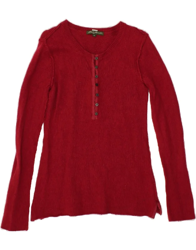 EDDIE BAUER Womens Boat Neck Jumper Sweater UK 12 Medium Red Viscose Cable Knit Ribbed Knit Lace Knit