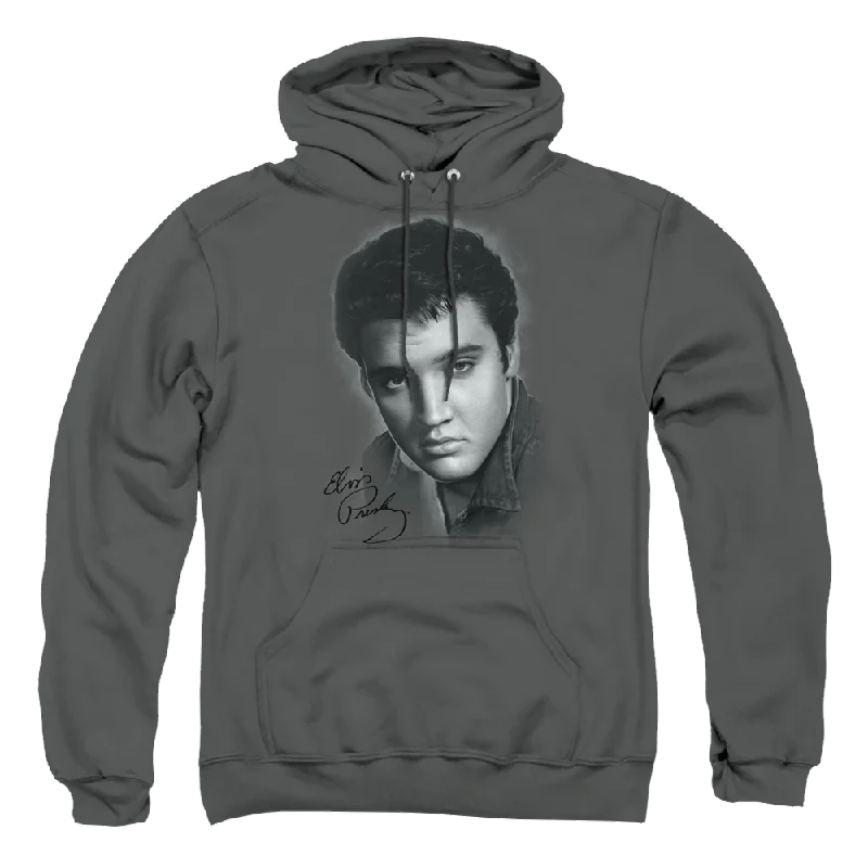 Elvis Presley Grey Portrait - Pullover Hoodie Boxy Neck Sweater