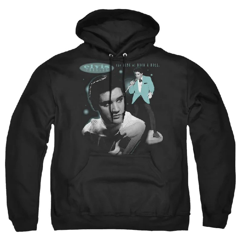 Elvis Presley Teal Portrait - Pullover Hoodie Scalloped Neck Pullover