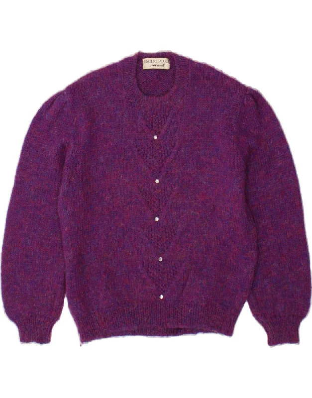 EMILIO PUCCI Womens Crew Neck Jumper Sweater UK 14 Medium Purple Flecked Real Fur Shearling Chenille EMILIO PUCCI Womens Crew Neck Jumper Sweater UK 14 Medium Purple Flecked Real Fur Shearling Chenille