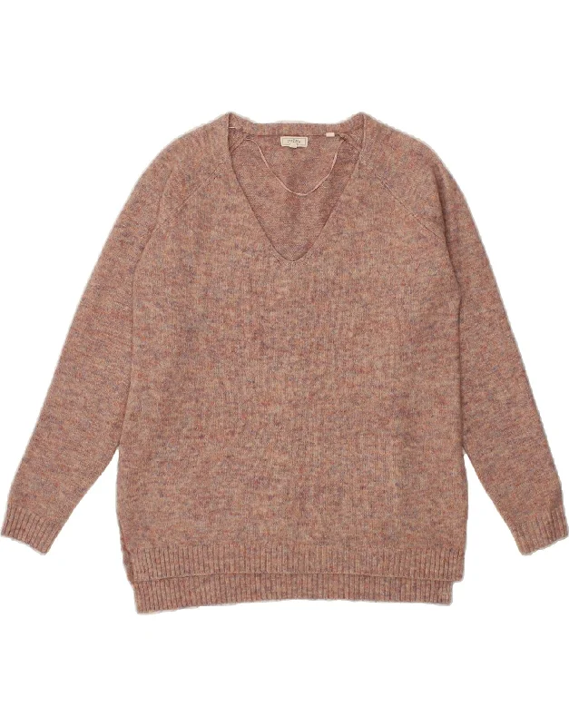 FAT FACE Womens V-Neck Jumper Sweater UK 12 Medium Brown Acrylic Print Jacquard Patchwork FAT FACE Womens V-Neck Jumper Sweater UK 12 Medium Brown Acrylic Print Jacquard Patchwork