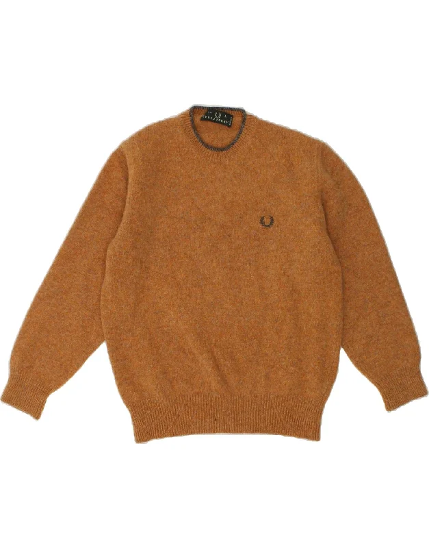 FRED PERRY Womens Crew Neck Jumper Sweater UK 16 Large Brown Wool