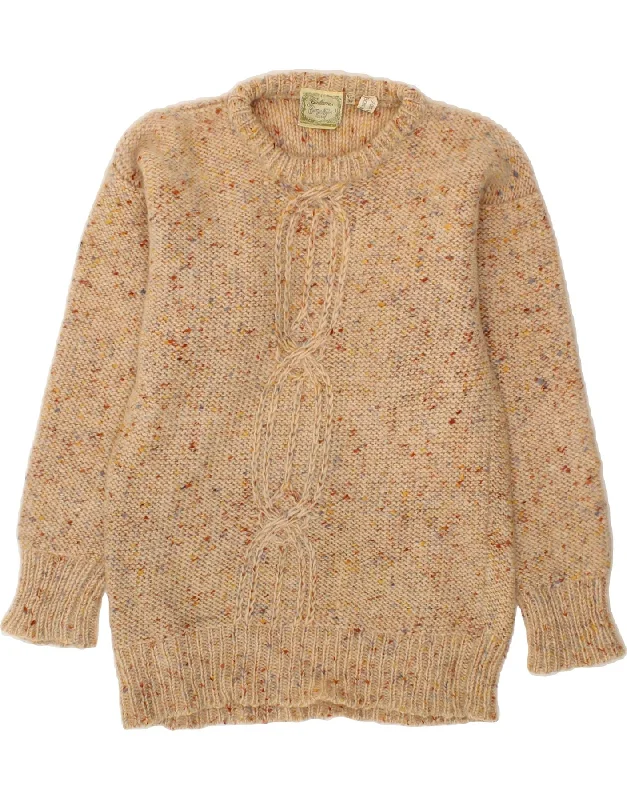 GAELTARRA Womens Crew Neck Jumper Sweater UK 14 Medium Beige Flecked Wool Cotton Fabric Linen Fabric Terry Fabric
