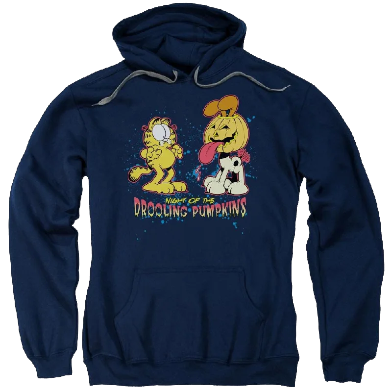 Garfield Drooling Pumpkins - Pullover Hoodie Keyhole Neck Pullover
