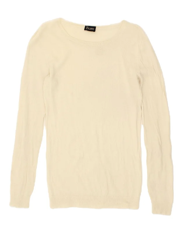 HERNO Womens Boat Neck Jumper Sweater UK 6 XS Off White Elegant Classic Vintage