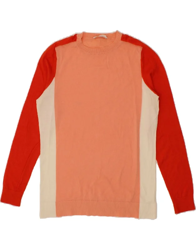 HUGO BOSS Womens Crew Neck Jumper Sweater UK 14 Medium Orange Colourblock Oversized Loose Flowy