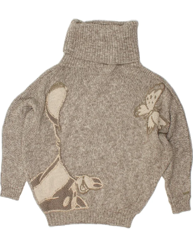 ICEBERG Womens Graphic Roll Neck Jumper Sweater UK 18 XL Grey Flecked Wool Collared Crew Neck Turtle Neck