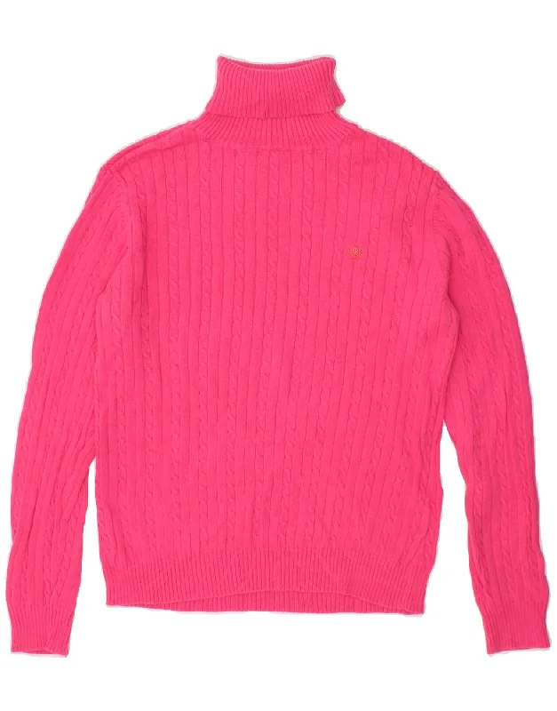 IZOD Womens Roll Neck Jumper Sweater UK 14 Large Pink Cotton Terry Terry Cloth Terry Knit