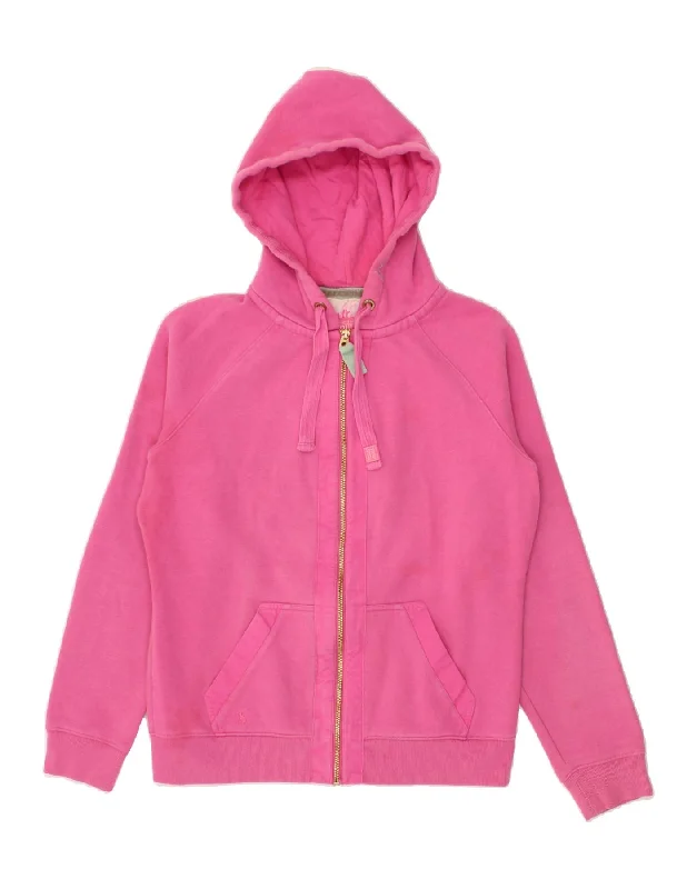 JOULES Womens Zip Hoodie Sweater UK 14 Large Pink Cotton