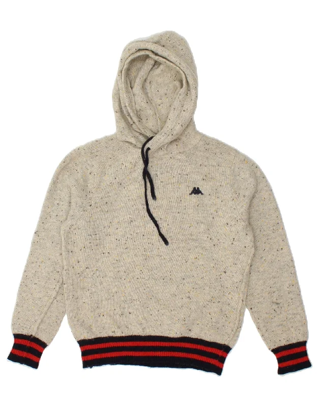 KAPPA Womens Hooded Jumper Sweater UK 10 Small Grey Flecked Wool Satin Blend Silk Blend Wool Blend