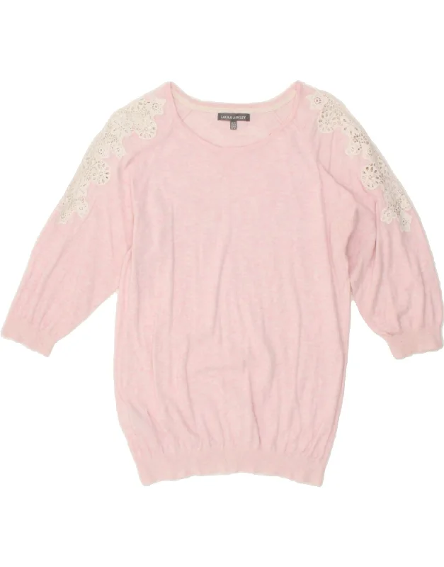 LAURA ASHLEY Womens 3/4 Sleeve Boat Neck Jumper Sweater UK 14 Medium Pink Boxy Sweater Fitted Sweater A-Line