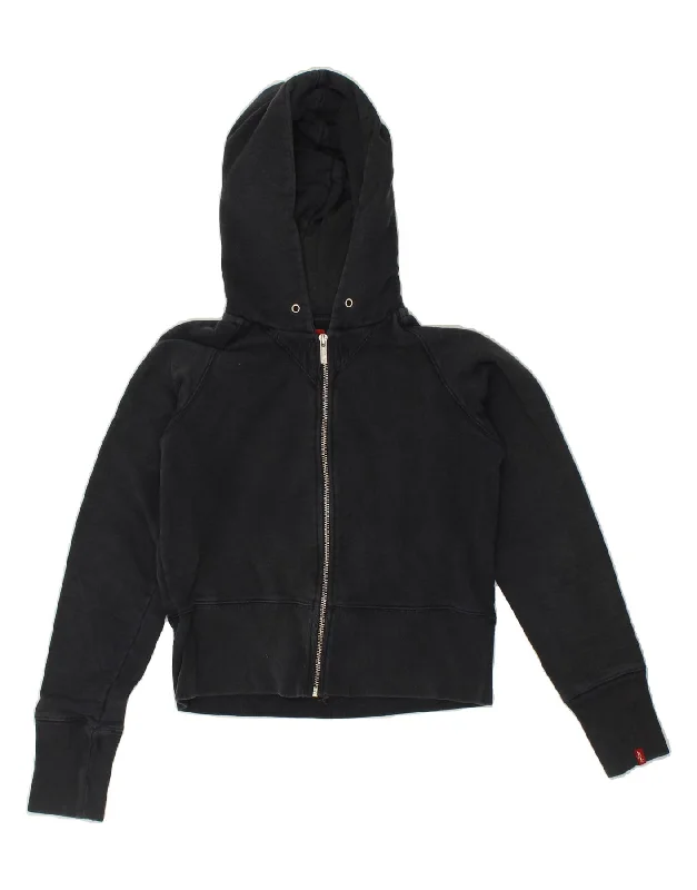 LEVI'S Girls Graphic Zip Hoodie Sweater 13-14 Years Medium Navy Blue Toggled Drawstring Belted