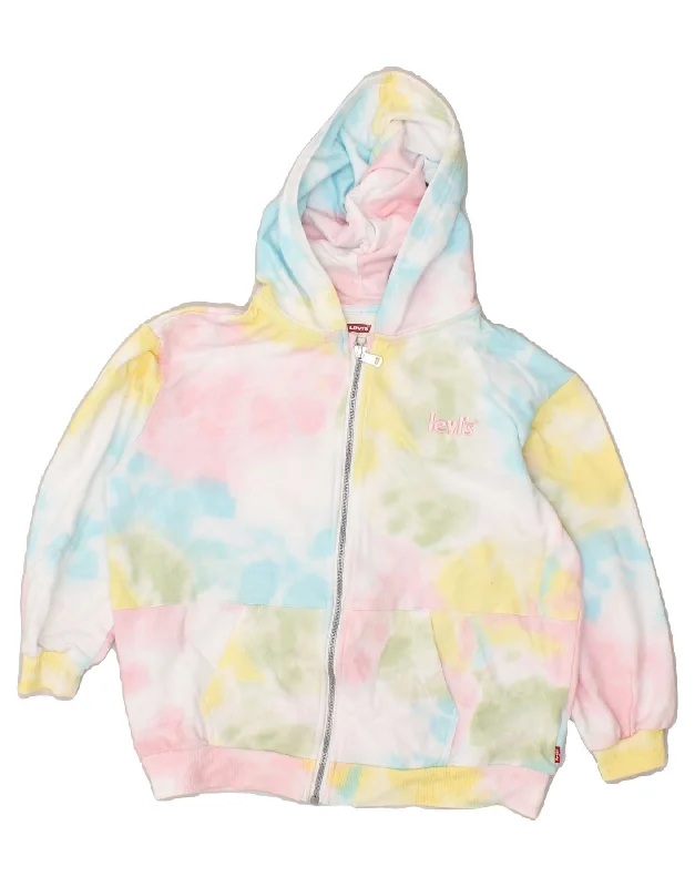 LEVI'S Girls Oversized Zip Hoodie Sweater 7-8 Years Multicoloured Tie Dye