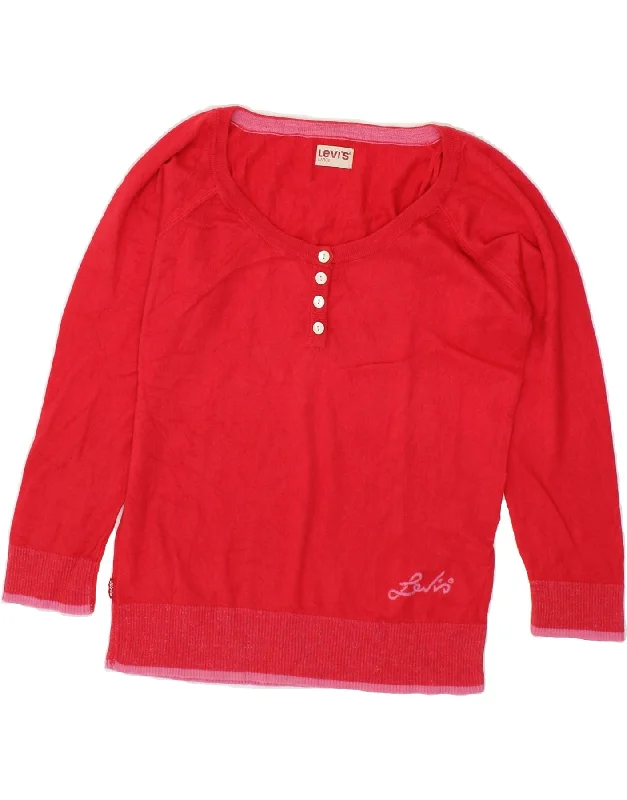 LEVI'S Womens Boat Neck Jumper Sweater UK 14 Large Red Thin Thick Dense