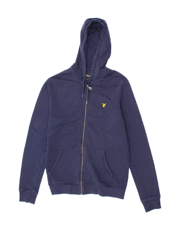 LYLE & SCOTT Mens Zip Hoodie Sweater Small Navy Blue Cotton Solid Color Striped Floral Print LYLE & SCOTT Mens Zip Hoodie Sweater Small Navy Blue Cotton Solid Color Striped Floral Print