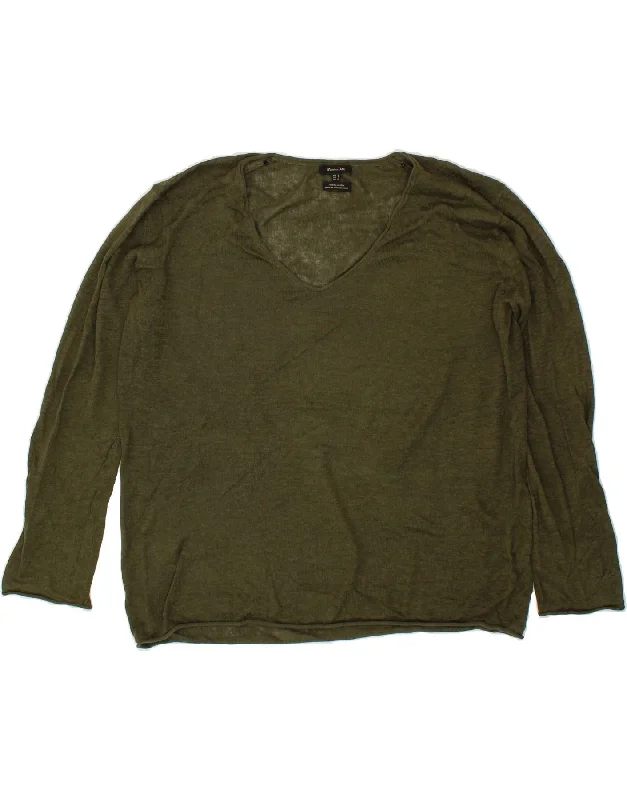 MASSIMO DUTTI Womens Oversized V-Neck Jumper Sweater UK 10 Small Khaki Modern Contemporary Chic MASSIMO DUTTI Womens Oversized V-Neck Jumper Sweater UK 10 Small Khaki Modern Contemporary Chic