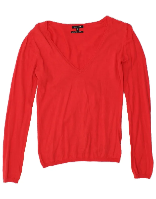 MASSIMO DUTTI Womens V-Neck Jumper Sweater UK 10 Small Red