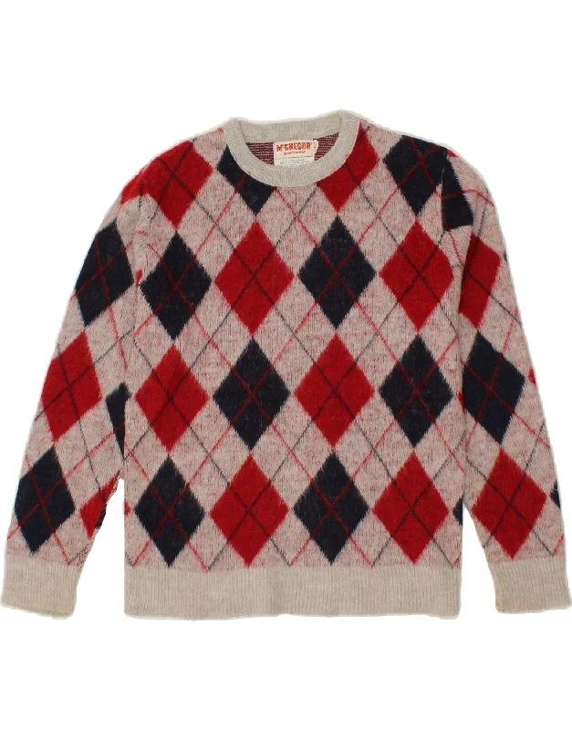 MCGREGOR Womens Crew Neck Jumper Sweater UK 16 Large Red Argyle/Diamond Slim Fit Regular Fit Oversized