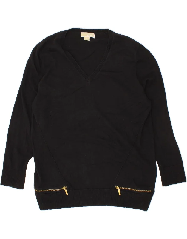 MICHAEL KORS Womens V-Neck Jumper Sweater UK 18 XL Black Cotton Elasticated Padded Insulated MICHAEL KORS Womens V-Neck Jumper Sweater UK 18 XL Black Cotton Elasticated Padded Insulated