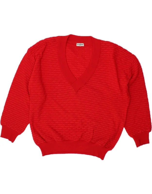 NANI BON Womens V-Neck Jumper Sweater IT 50 XL Red Wool Cashmere Blend Cotton Blend Poly Blend