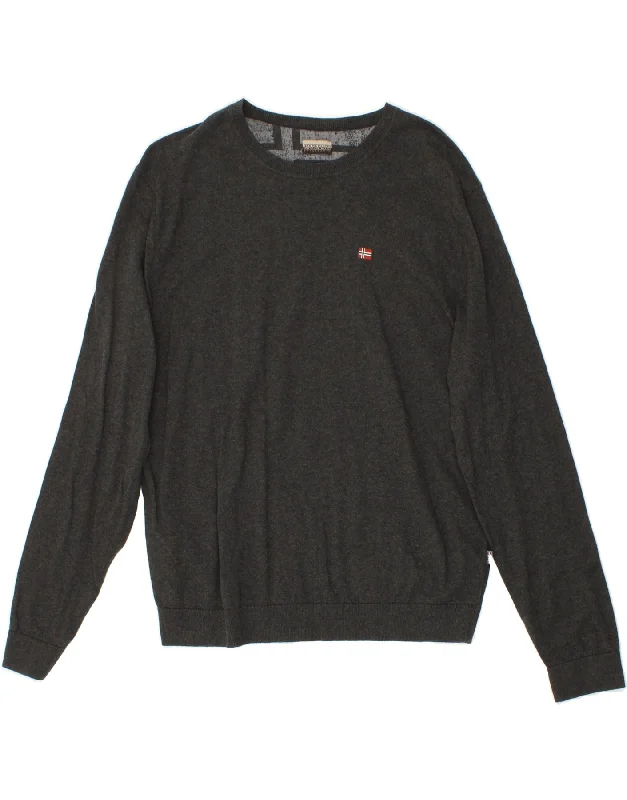 NAPAPIJRI Womens Boat Neck Jumper Sweater UK 12 Medium Grey Turtle Neck Boat Neck Asymmetrical Neck