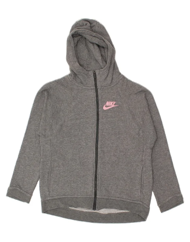 NIKE Girls Zip Hoodie Sweater 13-14 Years XL Grey Cotton Plaid Sweater Polka Dot Checkered