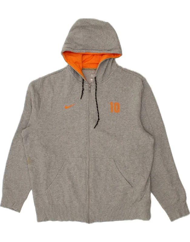 NIKE Mens Zip Hoodie Sweater XL Grey Cotton