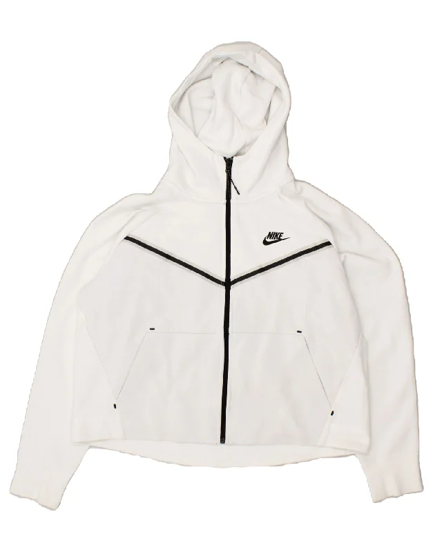 NIKE Womens Crop Zip Hoodie Sweater UK 16 Large White Cotton