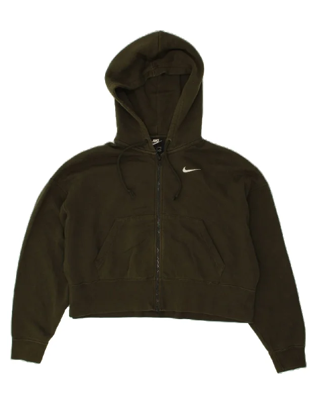 NIKE Womens Oversized Crop Zip Hoodie Sweater UK 10 Small Green Cotton