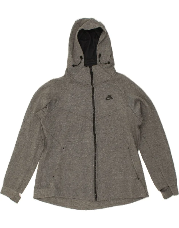 NIKE Womens Zip Hoodie Sweater UK 18 XL Grey Cotton Seamless Knitted Crochet