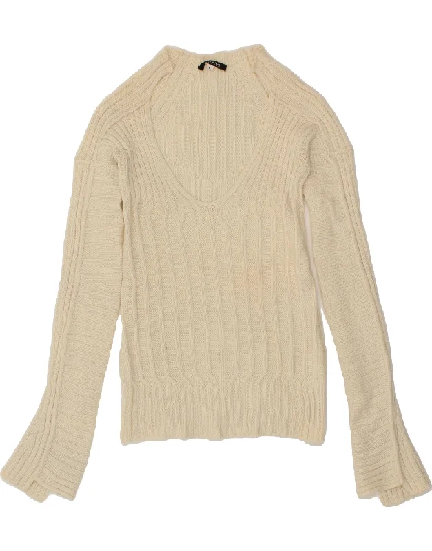 PATRIZIA PEPE FIRENZE Womens V-Neck Jumper Sweater UK 10 Small Beige Wool